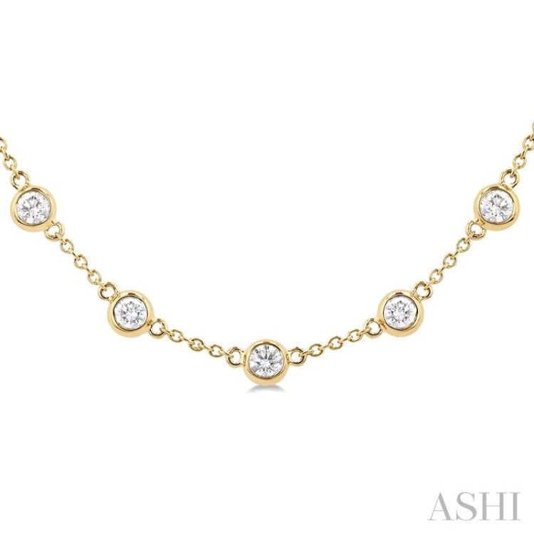 3 Ctw Bezel Set Round Cut Diamond Station Necklace in 14K Yellow Gold