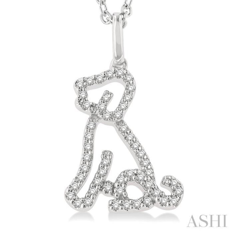 1/6 Ctw Petite Sitting Dog Round Cut Diamond Fashion Pendant With Chain in 10K White Gold