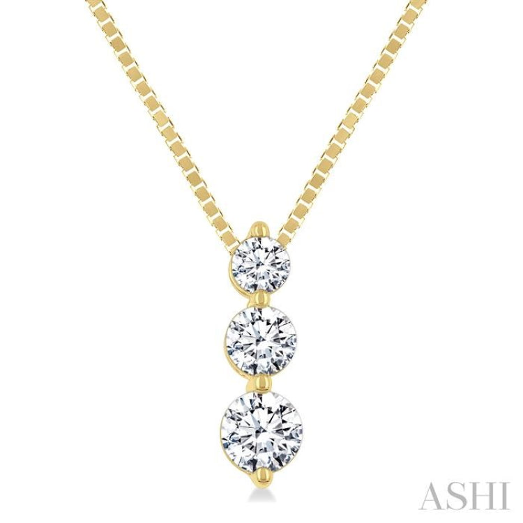 1/3 Ctw Round Cut Diamond Three-Stone Snowman Pendant With Chain in 14K Yellow Gold