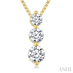 1/3 Ctw Round Cut Diamond Three-Stone Snowman Pendant With Chain in 14K Yellow Gold