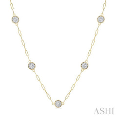1 Ctw Lovebright Round Cut Diamond Paperclip Station Necklace in 14K Yellow and White Gold