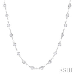 5 Ctw Bezel Set Round Cut Diamond Station Necklace in 14K White Gold