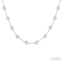 5 Ctw Bezel Set Round Cut Diamond Station Necklace in 14K White Gold