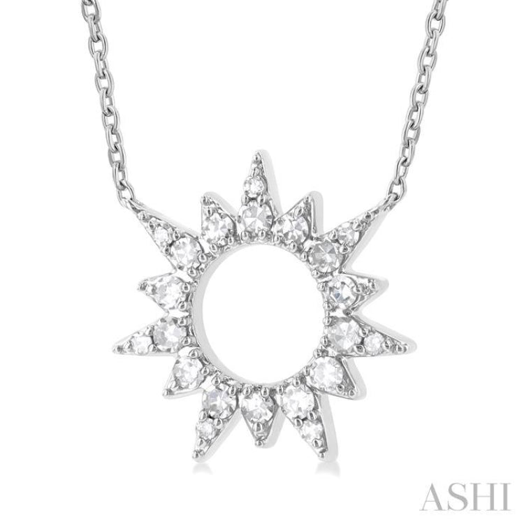 1/5 Ctw Sunburst Round Cut Diamond Fashion Pendant With Chain in 10K White Gold