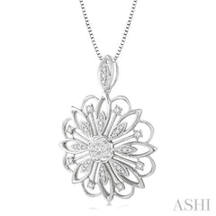 1/3 Ctw Floral Lattice Lovebright Round Cut Diamond Pendant With Chain in 14K White Gold