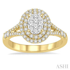 3/4 Ctw Oval Shape Diamond Lovebright Diamond Ring in 14K Yellow and White gold