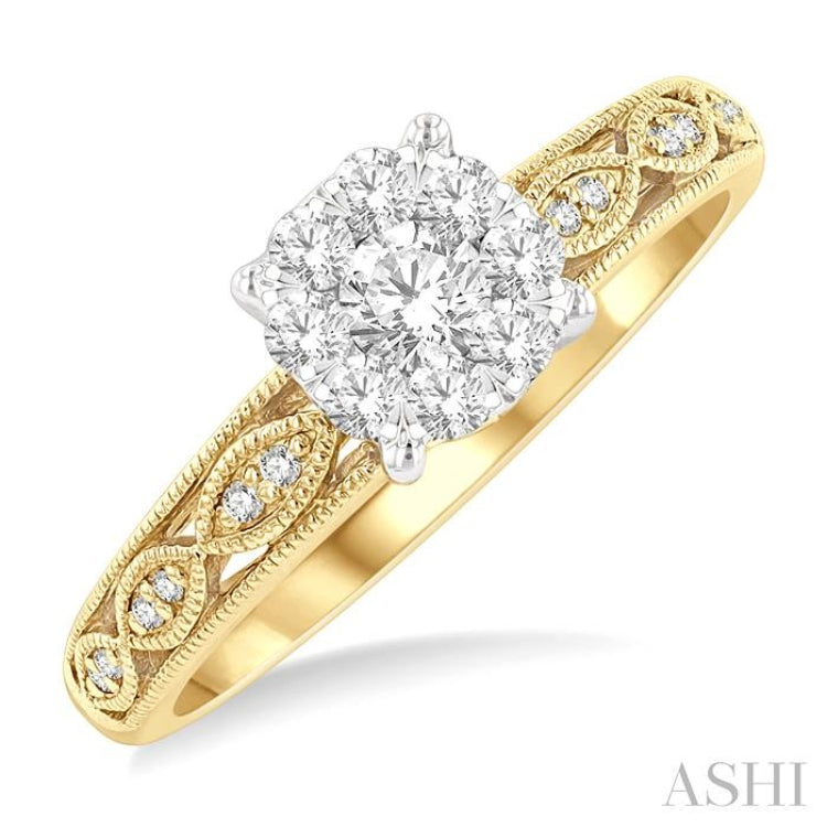 3/8 Ctw Open Marquise Lattice Lovebright Round Cut Diamond Engagement Ring in 14K Yellow and White Gold