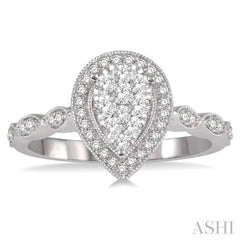 1/2 Ctw Pear Shape Mount Marquise Shank Lovebright Round Cut Diamond Ring in 14K White Gold