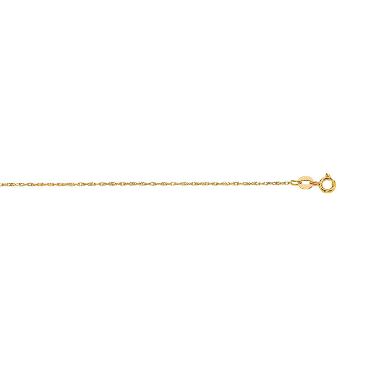 14K Yellow Gold .8mm Machine Rope 18 Chain (Carded) with Spring Ring Lock
