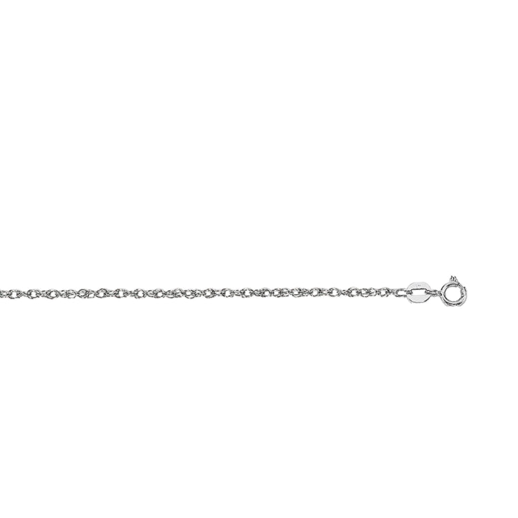 14K White Gold 1.2mm Machine Rope 18 Chain (Carded) with Spring Ring