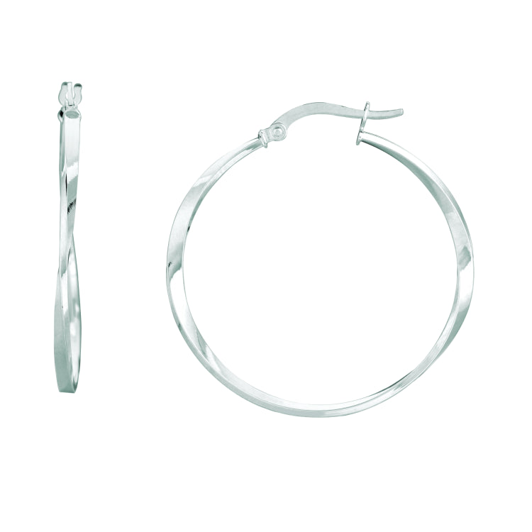 14K White Gold 1.5x30mm Twisted Hoop Earring