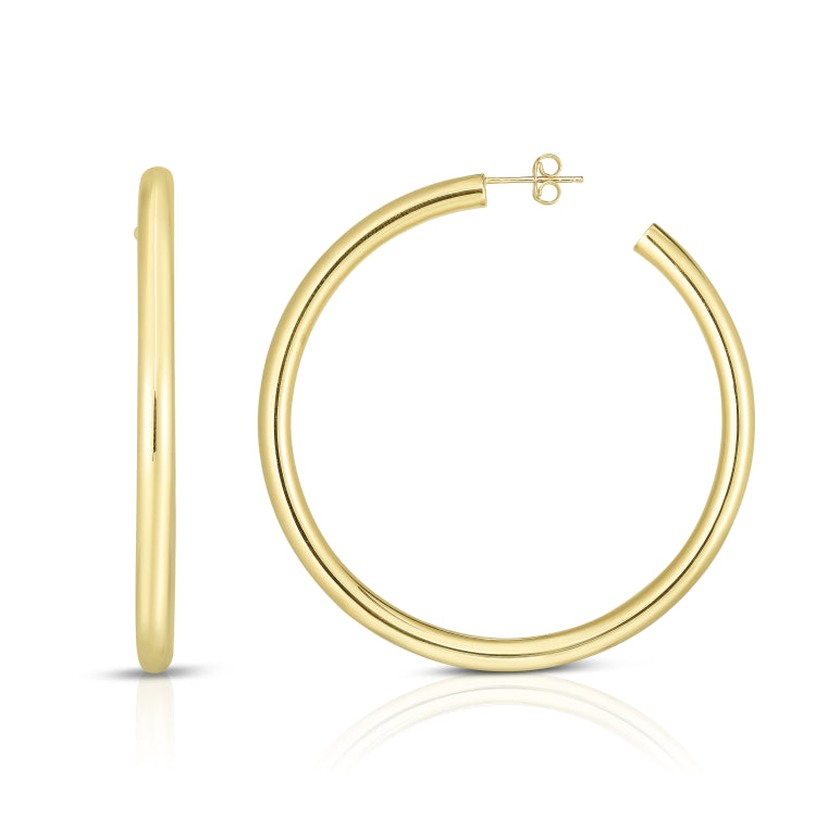14K Yellow Gold 4x50mm  C Hoop  with Push Back Closure