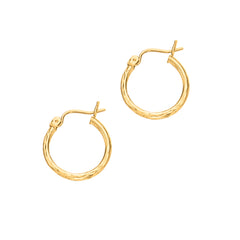 14K Yellow Gold 2x15mm Diamond Cut Hoop Earring