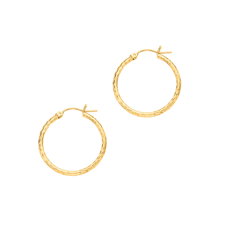 14K Yellow Gold 2x25mm Diamond Cut Hoop Earring
