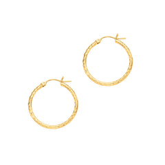 14K Yellow Gold 2x25mm Diamond Cut Hoop Earring