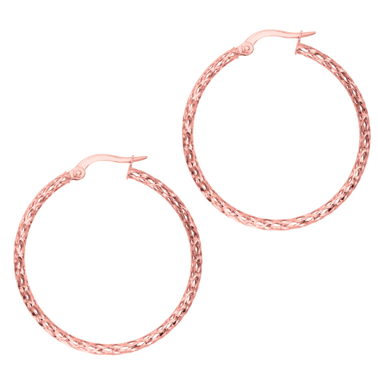 14K Rose Gold 1.5x30mm Diamond Cut Hoop Earring