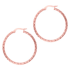 14K Rose Gold 1.5x30mm Diamond Cut Hoop Earring