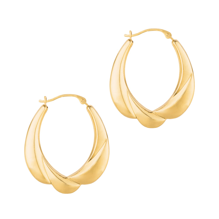 14K Yellow Gold Puffy Scalloped Back to Back Hoop Earring