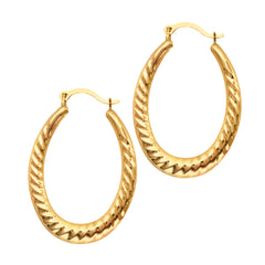 14K Yellow Gold Graduated Oval Twist Back to Back Hoop Earring