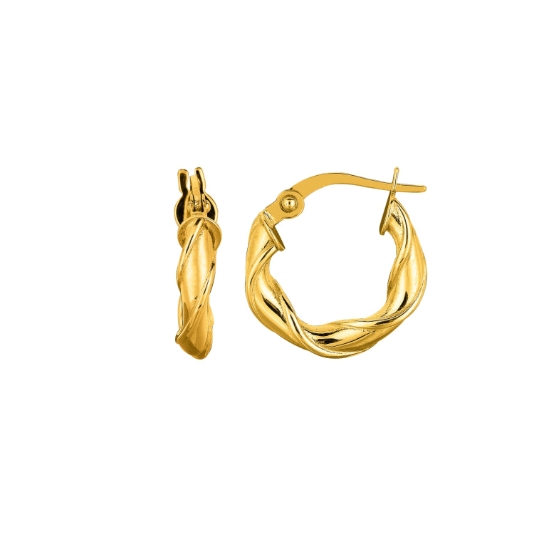 14K Yellow Gold 3x15mm Twist Hoop Earring