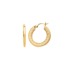 14K Yellow Gold Greek Key Hoop Earring