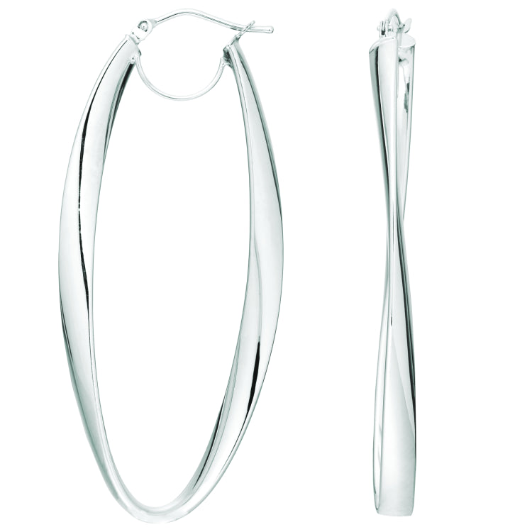 14K White Gold Twisted Oval Hinged Hoop Earring