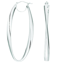 14K White Gold Twisted Oval Hinged Hoop Earring