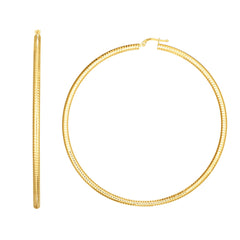 14K Yellow Gold 3x80mm Textured Hoop Earring