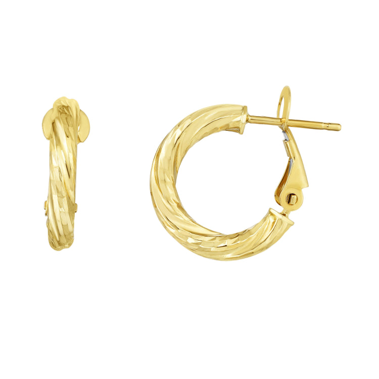 14K Yellow Gold 3x10mm Diamond Cut Twist Omega Back Hoop Earring