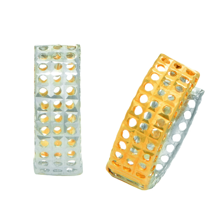 14K Yelllow & White Gold Open Reversible Huggie Earring