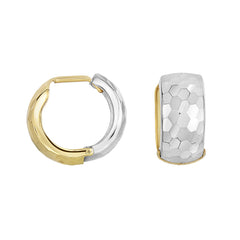 14K Yelllow & White Gold Reversible Hammered Huggie Earring