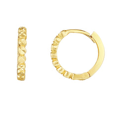 14K Yellow Gold Round Diamond Cut Huggie Earring