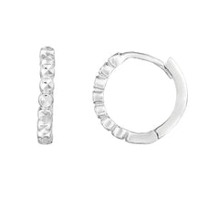 14K White Gold Round Diamond Cut Huggie Earring
