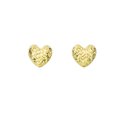 14K Yellow Gold Diamond Cut Heart Post Earring