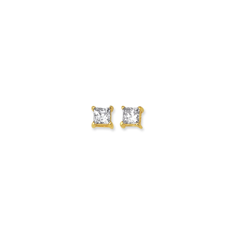 14K Yellow Gold 5mm Princess Cut CZ Stud Earring