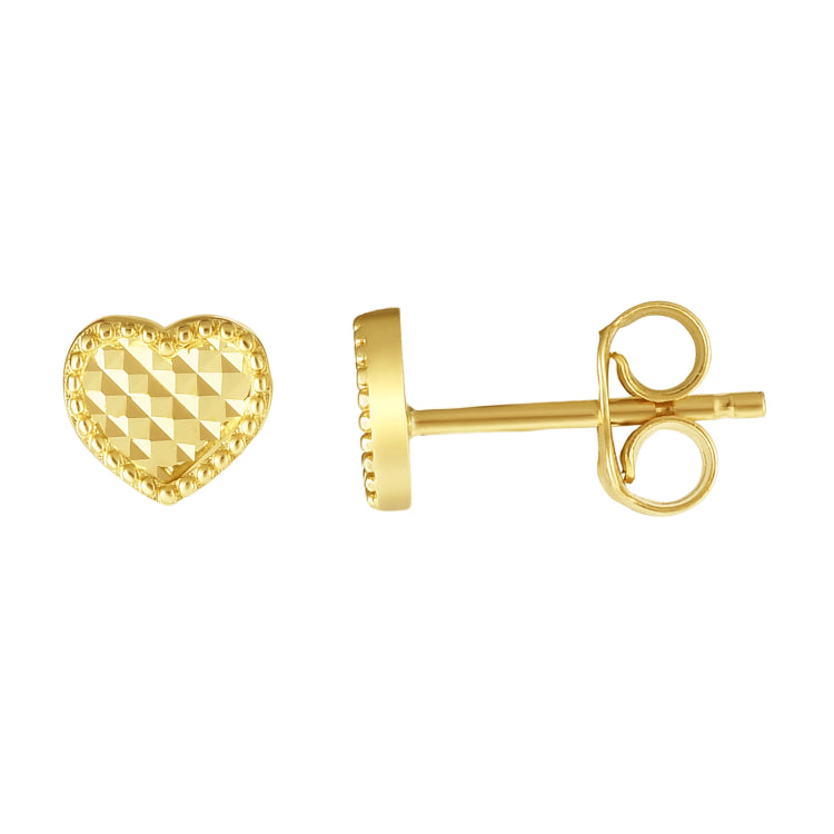 14K Yellow Gold Diamnd Cut Heart Stud Earring