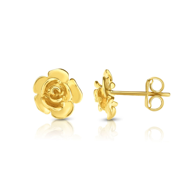 14K Yellow Gold Rose Stud Earring