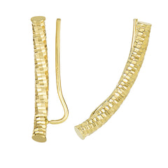 14K Yellow Gold Diamond Cut Tube Ear Climber