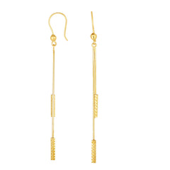 14K Yellow Gold Double Diamond Cut Bar Linear Drop Earring