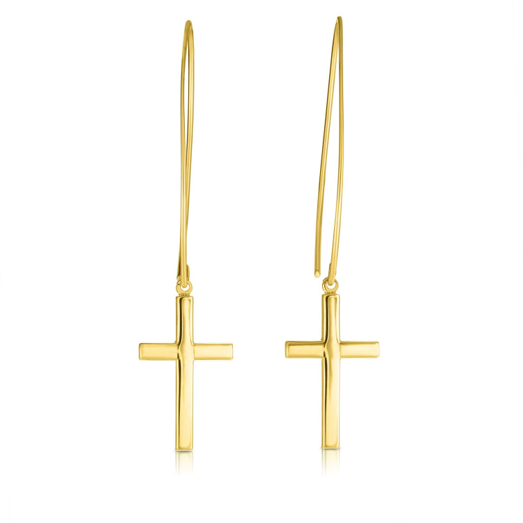 14K Yellow Gold Polished Small Cross Thread Through Drop Earring