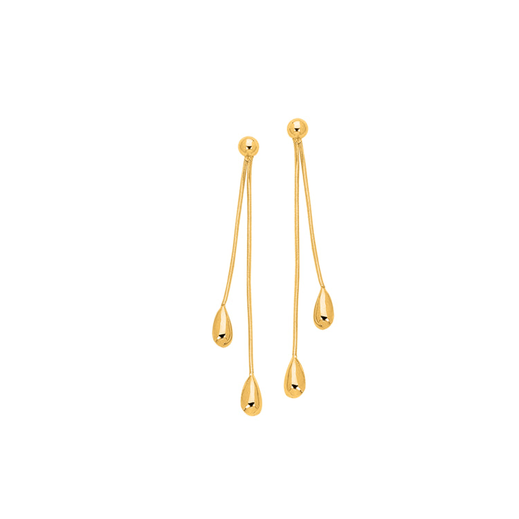 14K Yellow Gold Polished Double Tear Drop Earring