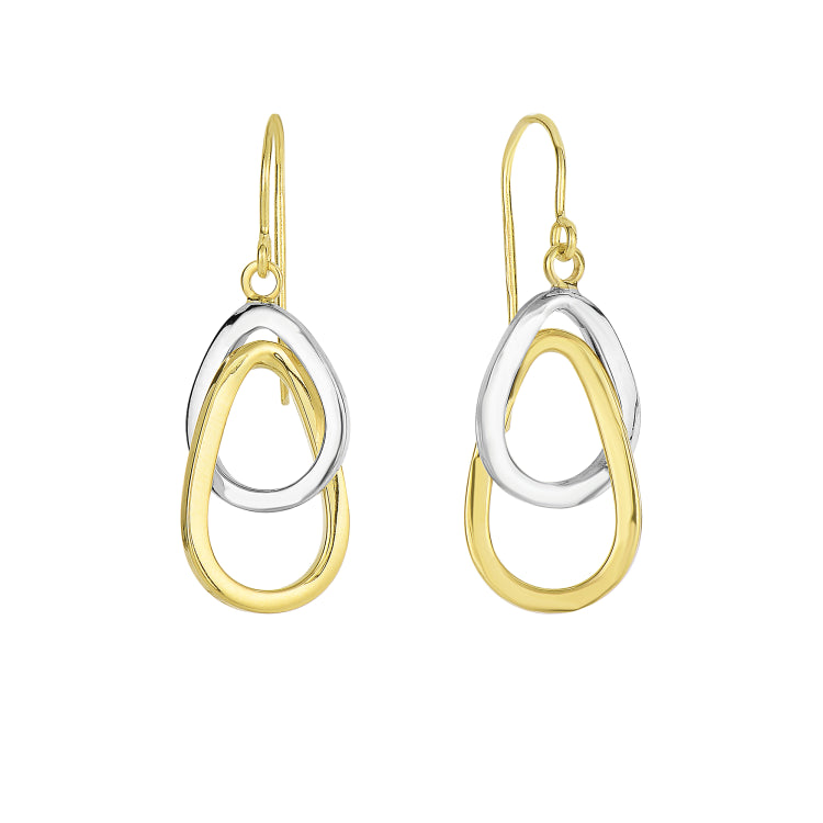 14K Yellow & White Gold Interlocked Ovals Drop Earring