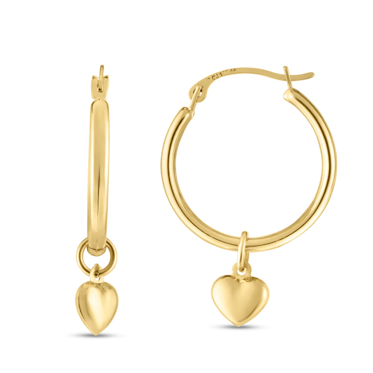 14K Yellow Gold Dangle Heart Drop Earring