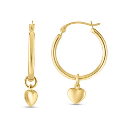 14K Yellow Gold Dangle Heart Drop Earring