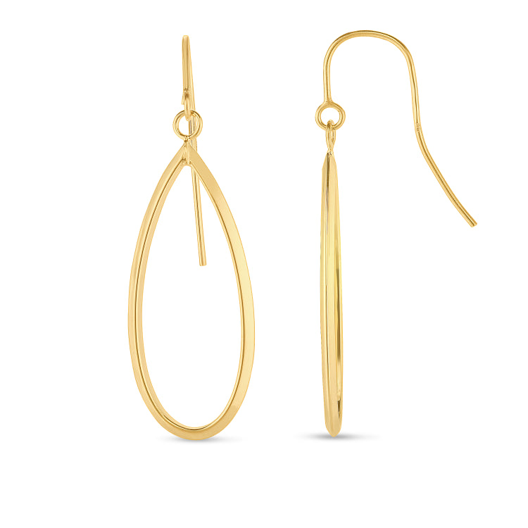 14K Yellow Gold Graduated Open Oval Dangle Earring