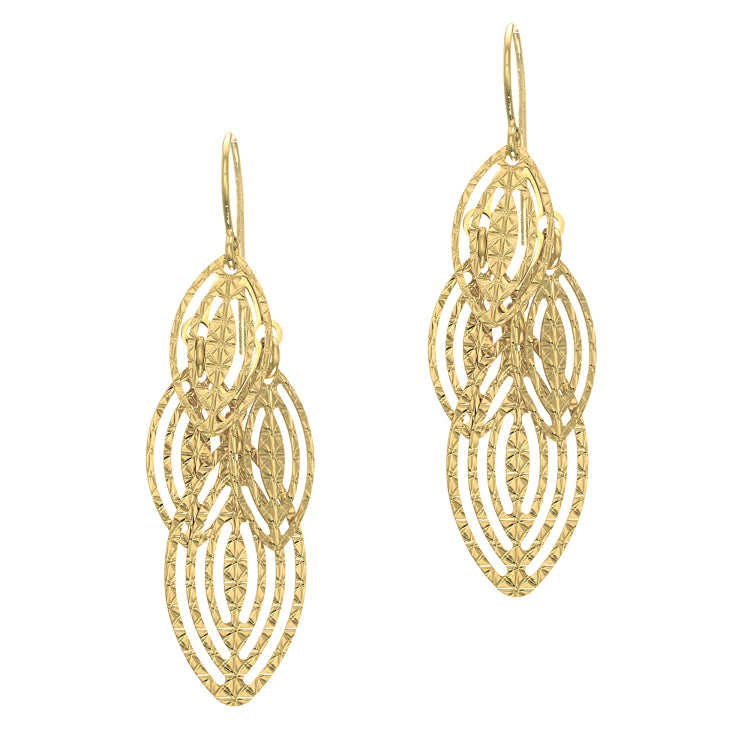 14K Yellow Gold Textured Dangle Earring