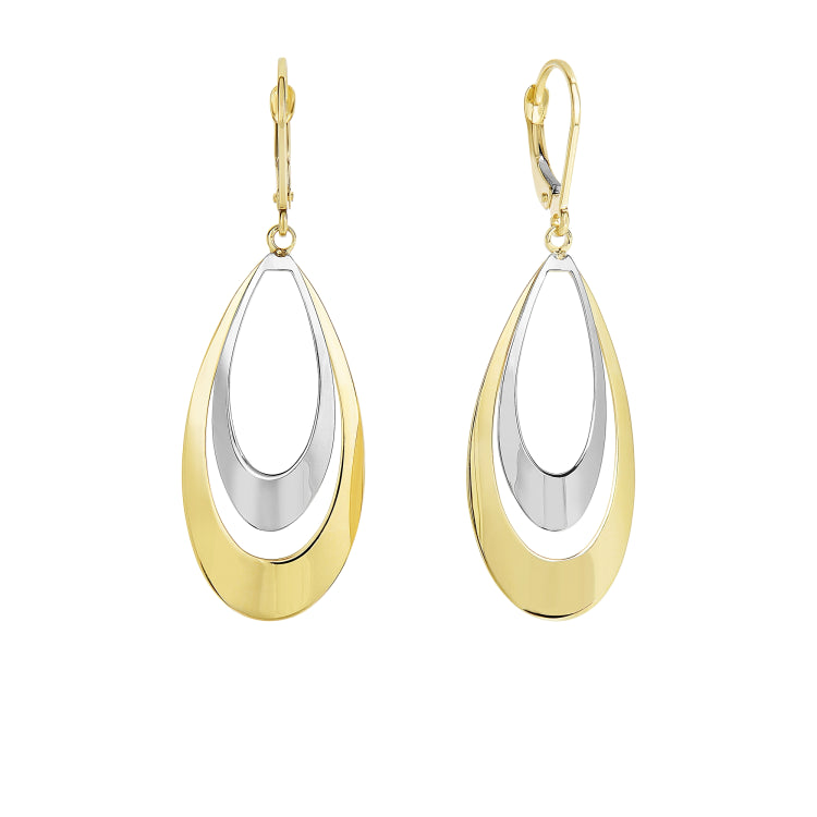 14K Yellow & White Gold Tear Drop Dangle Earring