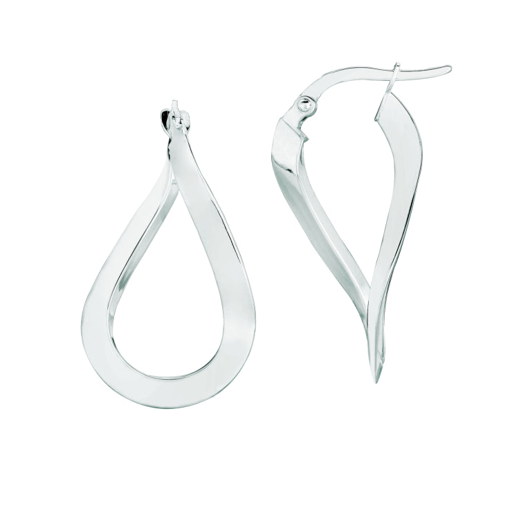 14K White Gold Tear Drop Twist Freeform Earring
