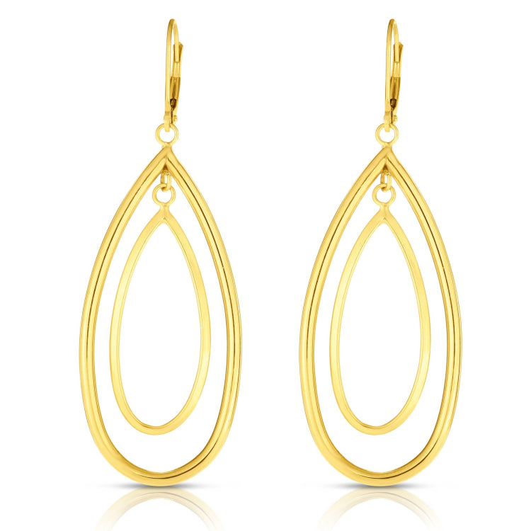 14K Yellow Gold Polished Double Oval Multi-Layered Dangle Earring