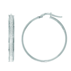 14K White Gold 30MM Glitter Hoop Earring